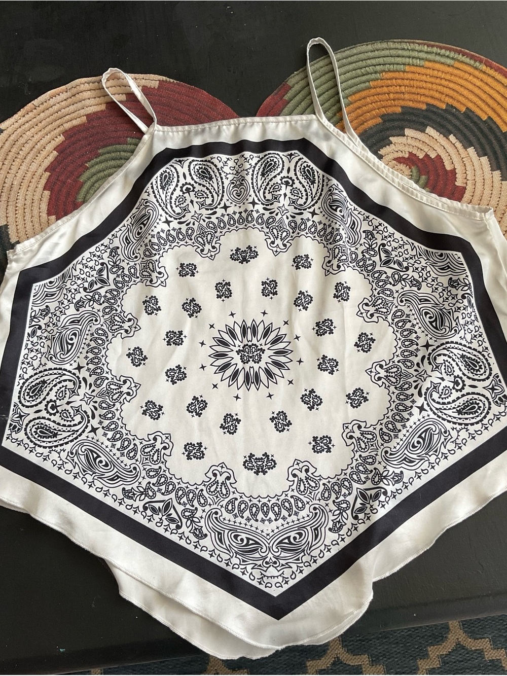 BCX Curve Bandana Handkerchief Top 1XL Black White Paisley Boho